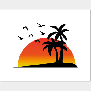Sunset And Palm Tree Posters and Art
